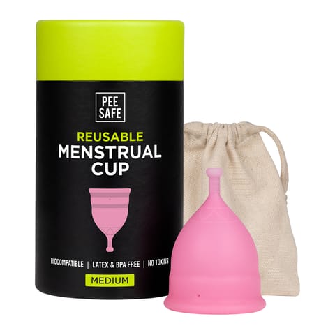 PEESAFE Reusable Menstrual Cup for Women | Medium Size with Pouch | Ultra Soft, Odour & Rash Free|100% Medical Grade Silicone|No Leakage|Protection for Up to 8-10 Hours | US FDA Registered,Pack of 1