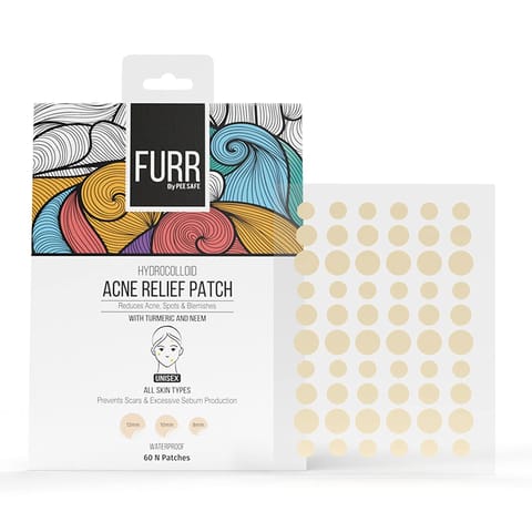 FURR Haldi & Neem Acne Relief Patches With Hydrocolloid | Reduces Acne, Spots and Blemishes | 60 Patches