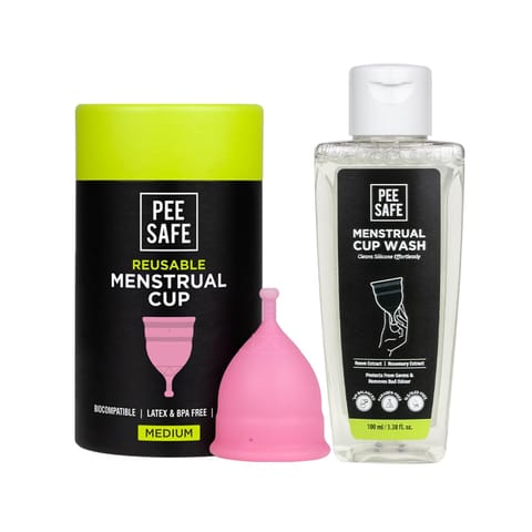 PEESAFE Menstrual Cups For Women | Medium Size With Pouch And Menstrual Cup Wash 100ml Combo