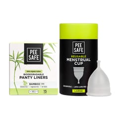 Pee Safe Menstrual Cup (Large) & Bio Panty Liners For Women | 100% Biodegradable Panty Liners and FDA Approved Silicone Menstrual Cup Gives You Extra Comfort And Long Lasting Protection | Menstrual Hygiene