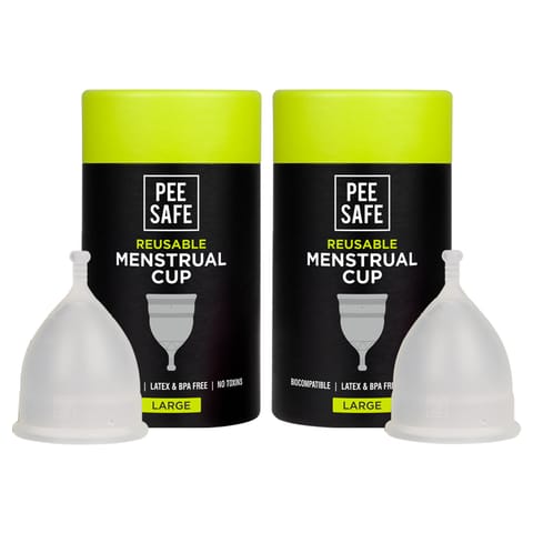 PEESAFE Reusable Menstrual Cup for Women | Large Size with Pouch | Ultra Soft, Odour & Rash Free|100% Medical Grade Silicone|No Leakage|Protection for Up to 8-10 Hours | US FDA Registered,Pack of 2