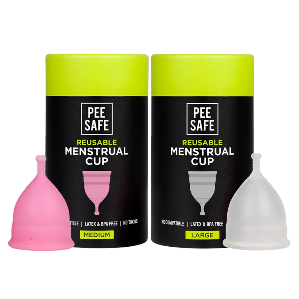 Pee Safe Menstrual Cup Medium + Large | Odour & Rash Free | Leakage Proof | Infection Free | Made With Medical Grade Silicone | Reusable Cups