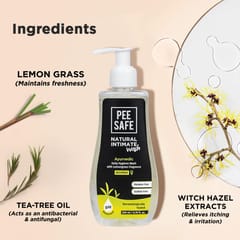 Pee Safe Intimate Wash For Women Natural Ayurvedic with Lemongrass Fragnance and 100% Alcohol-Free 200 ml 100% | pH Balanced | Sulfate Free