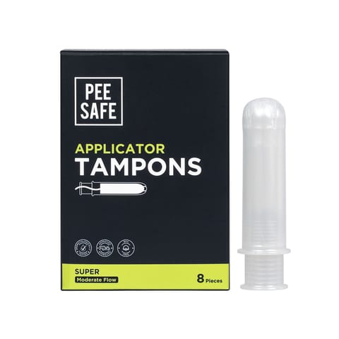 Pee Safe Applicator Tampons For Moderate flow 8 Pieces | Easy to use | Leak Proof | Ultra Soft & Comfortable | Highly Absorbent | BPA Free | FDA Approved