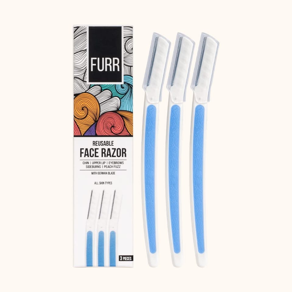 FURR Reusable Face Razor For Women Facial Hair With German Blade For Smooth & Instant Hair Removal | For Eyebrows, Upper Lip, Forehead, Peach Fuzz, Chin and Sideburns | Comes With Protective Sleeve | Pack of 3