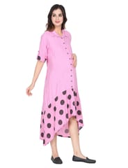 Charismomic Blushing Polka Textured Button Down Maternity And Nursing Dress