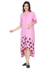 Charismomic Blushing Polka Textured Button Down Maternity And Nursing Dress