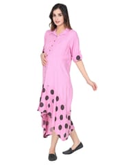 Charismomic Blushing Polka Textured Button Down Maternity And Nursing Dress