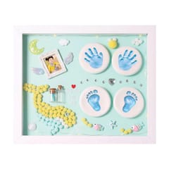 Charismomic Baby Clay Handprint & Footprint Wooden Frame with LED Light Safe and Non-Toxic Clay | New Born Gift | 1ST Birthday Gift | Baby Shower Gift (Teal Dolphin)