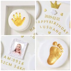 Charismomic Baby Clay Handprint & Footprint Wooden Frame with LED Light Safe and Non-Toxic Clay | New Born Gift | 1ST Birthday Gift | Baby Shower Gift (White)