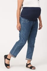 Charismomic Ankle Length Straight Maternity Jeans - Blue