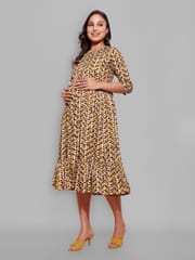 CHARISMOMIC Brown Beauty Hemline -Ruffle Maternity & Nursing : BROWN