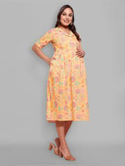 CHARISMOMIC Convertible Collar Maternity and Nursing dress. - Musturd Yellow