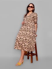 CHARISMOMIC Terracotta Charm Feeding-Friendly maternity & Nursing Dress : BROWN