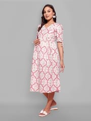 CHARISMOMIC Dusty Rose A-Line Maternity & Nursing Dress : White