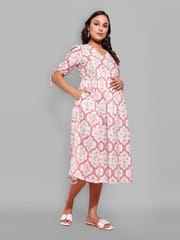 CHARISMOMIC Dusty Rose A-Line Maternity & Nursing Dress : White