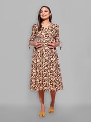 CHARISMOMIC Terracotta Charm Feeding-Friendly maternity & Nursing Dress : BROWN