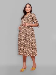 CHARISMOMIC Terracotta Charm Feeding-Friendly maternity & Nursing Dress : BROWN