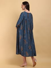 CHARISMOMIC Ethnic foil printed Maternity & Nursing Dress : Blue