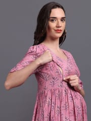 CHARISMOMIC Blusing beauty Maternity & Nursing Dress : Pink