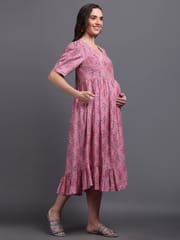 CHARISMOMIC Blusing beauty Maternity & Nursing Dress : Pink