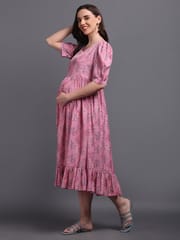 CHARISMOMIC Blusing beauty Maternity & Nursing Dress : Pink