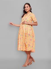 CHARISMOMIC Convertible Collar Maternity and Nursing dress. - Musturd Yellow