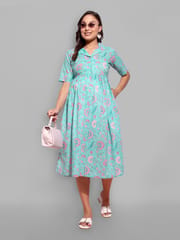 CHARISMOMIC Convertible Collar Maternity and Nursing Dress : Teal Blue