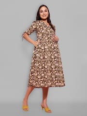 CHARISMOMIC Terracotta Charm Feeding-Friendly maternity & Nursing Dress : BROWN