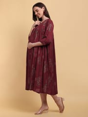 CHARISMOMIC Comfort Billowing Sleeve Maternity & Nursing Dress : Maroon