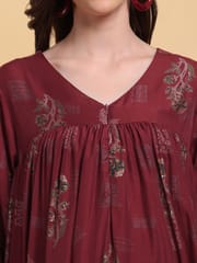 CHARISMOMIC Comfort Billowing Sleeve Maternity & Nursing Dress : Maroon