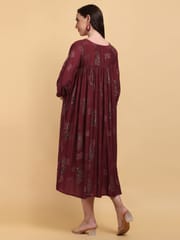 CHARISMOMIC Comfort Billowing Sleeve Maternity & Nursing Dress : Maroon