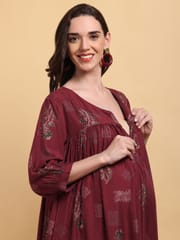 CHARISMOMIC Comfort Billowing Sleeve Maternity & Nursing Dress : Maroon