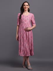 CHARISMOMIC Blusing beauty Maternity & Nursing Dress : Pink