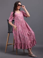 CHARISMOMIC Blusing beauty Maternity & Nursing Dress : Pink