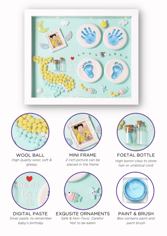 Charismomic Baby Clay Handprint & Footprint Wooden Frame with LED Light Safe and Non-Toxic Clay | New Born Gift | 1ST Birthday Gift | Baby Shower Gift (Teal Dolphin)